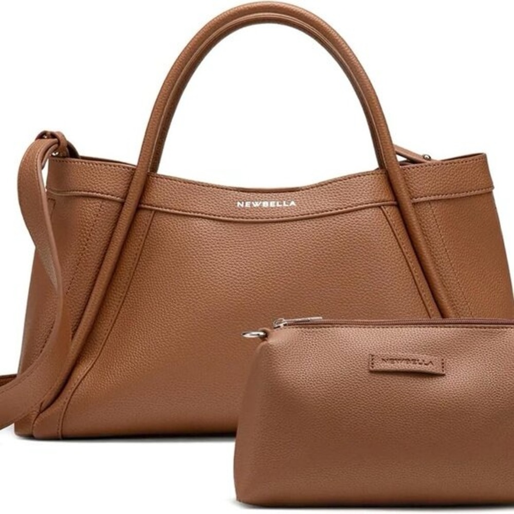 2/$80 ✨ Newbella Kelly 2-Piece Set Top Handle Bag in Brown Epsom Vegan Leather
